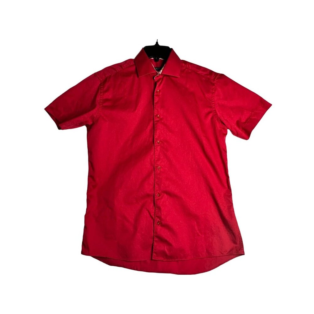 Masutto Italy Red Short Sleeve Button Down Dress Shirt Mens‎ Medium